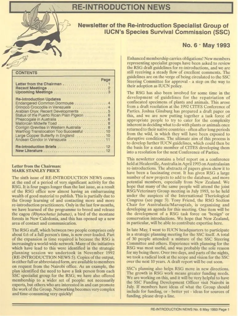 Cover of Re-introduction News May 1993