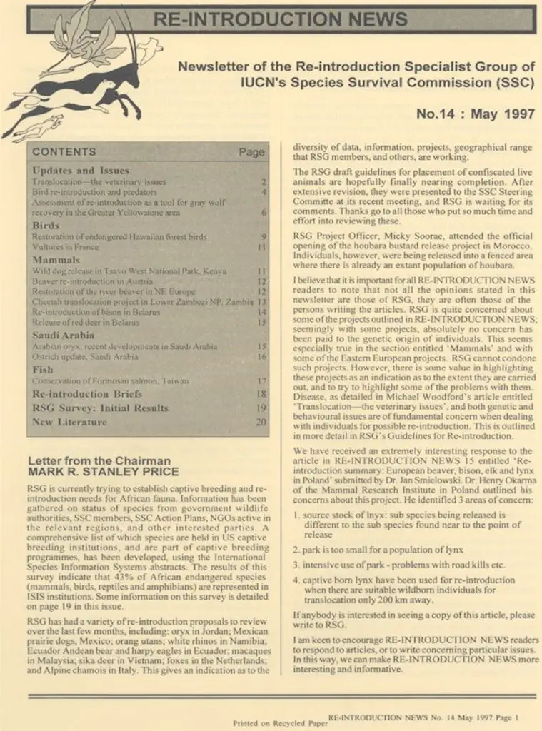 Cover of Re-introduction News May 1997