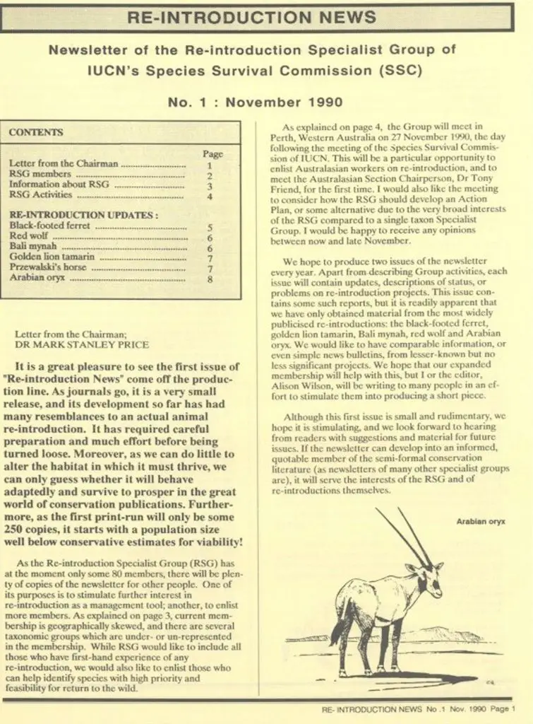 Cover of Re-introduction News November 1990