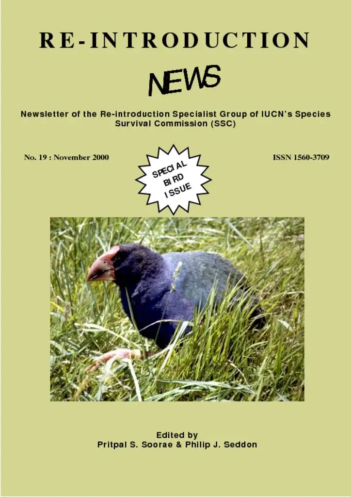 Cover of Re-introduction News November 2000