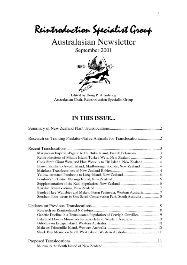 Cover of RSG Australasian Newsletter 2001