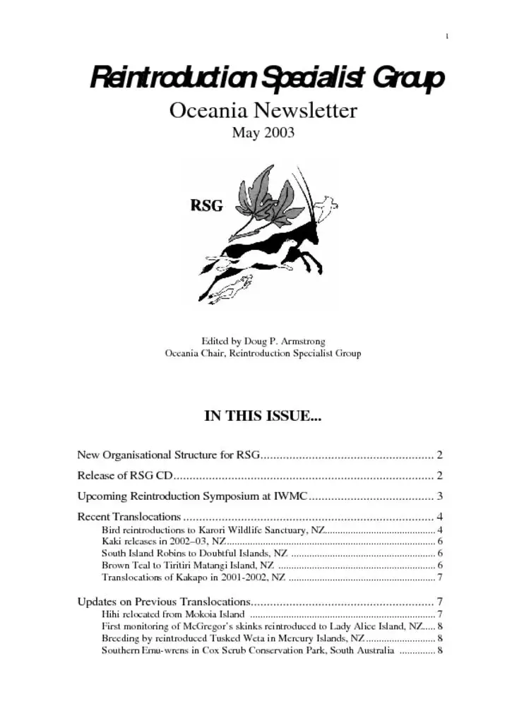 Cover of RSG Oceania Newsletter 2003