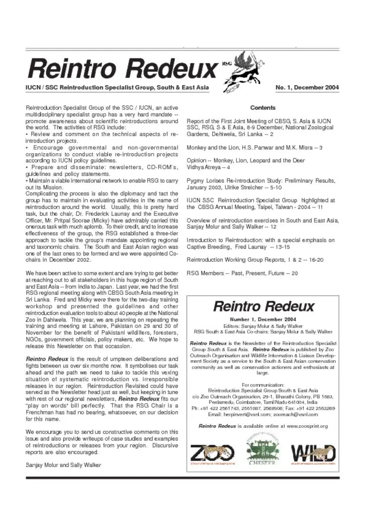 Cover of Reintro Redeux December 2004