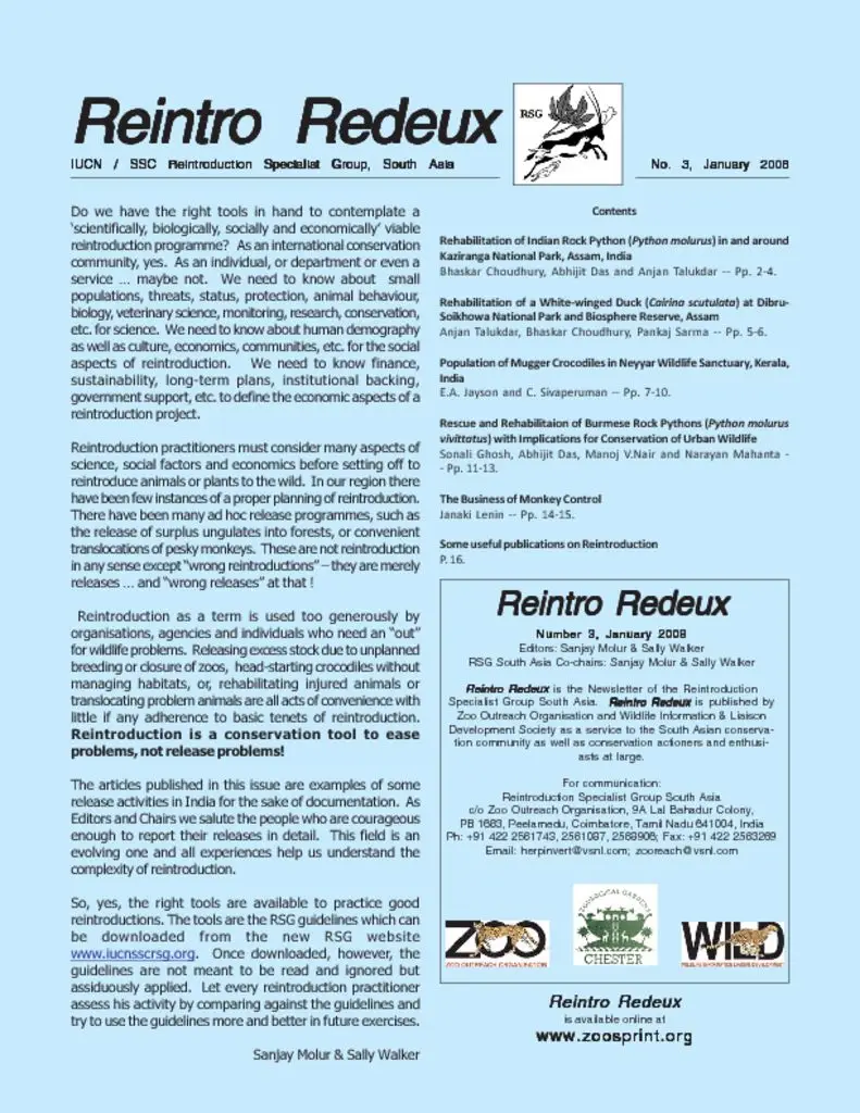 Cover of Reintro Redeux January 2008