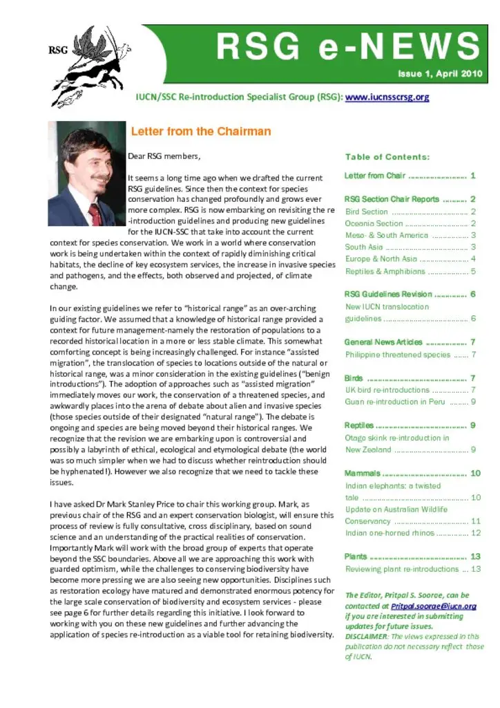 Cover of RSG e-News April 2010